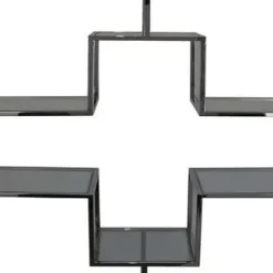 Benzara Adena 76 Inch Tall Plant Stand Geometric Style Metal Shelves Silver