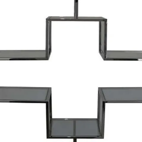 Benzara Adena 76 Inch Tall Plant Stand Geometric Style Metal Shelves Silver