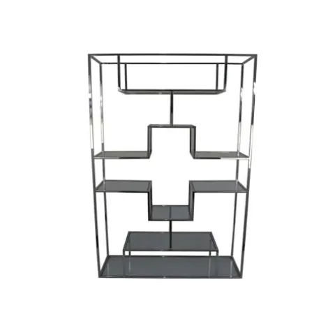 Benzara Adena 76 Inch Tall Plant Stand Geometric Style Metal Shelves Silver