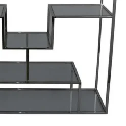 Benzara Adena 76 Inch Tall Plant Stand Geometric Style Metal Shelves Silver