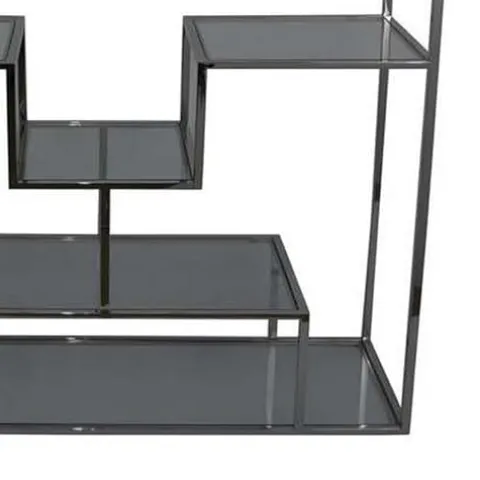 Benzara Adena 76 Inch Tall Plant Stand Geometric Style Metal Shelves Silver