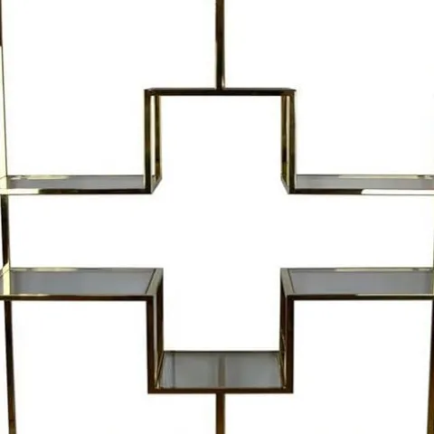 Benzara Adena 75 Inch Tall Plant Stand Geometric Metal Shelves Gold
