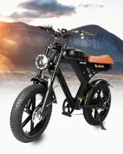 Besintu MOVCAN Electric Bike for Adults 1000W Motor (Peak 1500W), 48V/15.6AH, Up to 28MPH & 70 Miles, 20″ Fat Tire Ebike, 7 Speed Gear Full Suspension Brown-2