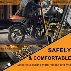 Besintu MOVCAN Electric Bike for Adults 1000W Motor (Peak 1500W), 48V/15.6AH, Up to 28MPH & 70 Miles, 20″ Fat Tire Ebike, 7 Speed Gear Full Suspension Brown-2