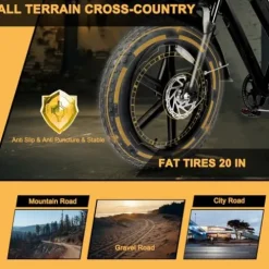 Besintu MOVCAN Electric Bike for Adults 1000W Motor (Peak 1500W), 48V/15.6AH, Up to 28MPH & 70 Miles, 20″ Fat Tire Ebike, 7 Speed Gear Full Suspension Brown-2