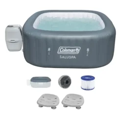 Bestway Coleman Hawaii AirJet Inflatable Hot Tub with EnergySense Cover + SaluSpa Underwater Non-Slip Pool and Spa Seat Blue