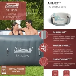 Bestway Coleman Hawaii AirJet Inflatable Hot Tub with EnergySense Cover Blue + SaluSpa Underwater Non-Slip Spa Seat (6 Pack)