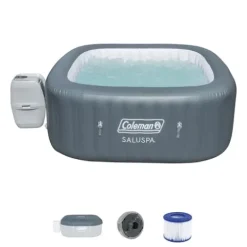 Bestway Coleman Hawaii AirJet Inflatable Hot Tub with EnergySense Cover Gray + SaluSpa Spa Seat & Pillows