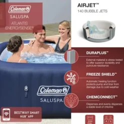 Bestway Coleman Hawaii AirJet Inflatable Hot Tub with EnergySense Cover Blue + SaluSpa Spa Seat Adjustable Legs 6 Pack