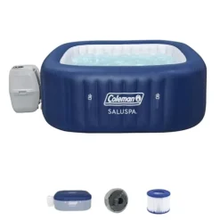 Bestway Coleman Hawaii AirJet Inflatable Hot Tub with EnergySense Cover Blue + SaluSpa Spa Seat Adjustable Legs 6 Pack