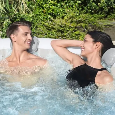 Bestway Coleman Hawaii AirJet Hot Tub with EnergySense Cover Blue + Spa Seat 6 Pack + SaluSpa Pillows 3 Pack