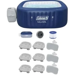 Bestway Coleman Hawaii AirJet Hot Tub with EnergySense Cover Blue + Spa Seat 6 Pack + SaluSpa Pillows 3 Pack