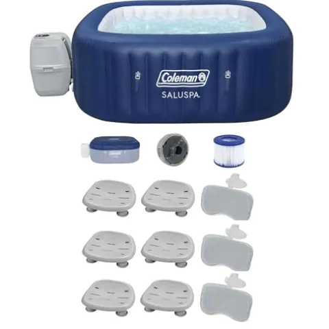 Bestway Coleman Hawaii AirJet Hot Tub with EnergySense Cover Blue + Spa Seat 6 Pack + SaluSpa Pillows 3 Pack