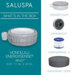 Bestway Coleman Honolulu AirJet Inflatable Hot Tub with EnergySense Cover & 4-Pack SaluSpa Non-Slip Spa Seat Gray