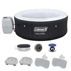 Bestway Coleman Miami AirJet Inflatable Hot Tub Black with EnergySense Cover, Spa Seats & Padded Headrest Pillows