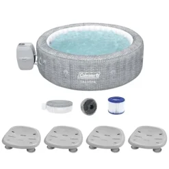 Bestway Coleman Sicily AirJet Inflatable Hot Tub with EnergySense Cover & 4 SaluSpa Seats, Gray