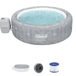 Bestway Coleman Sicily AirJet Inflatable Hot Tub with EnergySense Cover & 4 SaluSpa Seats, Gray