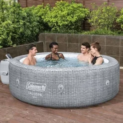 Bestway Coleman Sicily AirJet Inflatable Hot Tub with EnergySense Cover & 4 SaluSpa Seats, Gray