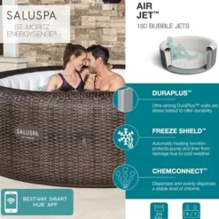 Bestway Coleman St Moritz AirJet Inflatable Hot Tub with EnergySense Cover, Spa Seat & Headrest Pillows