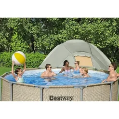 Bestway Power Steel 13′ x 42″ Round Above Ground Swimming Pool Set with Canopy Brown Wicker Print