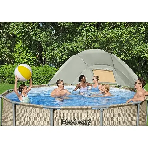 Bestway Power Steel 13′ x 42″ Round Above Ground Swimming Pool Set with Canopy Brown Wicker Print
