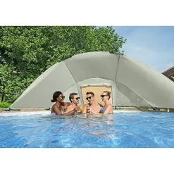 Bestway Power Steel 13′ x 42″ Round Above Ground Swimming Pool Set with Canopy Brown Wicker Print