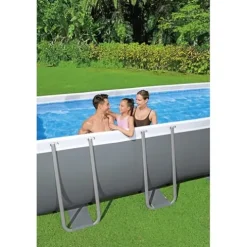 Bestway Power Steel Rectangular Metal Frame Swimming Pool Set Gray