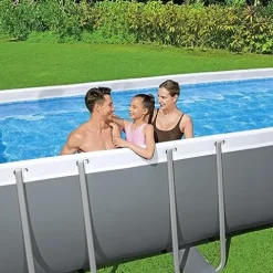 Bestway Power Steel Rectangular Metal Frame Swimming Pool Set Gray