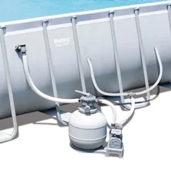 Bestway Power Steel Rectangular Above Ground Swimming Pool Set Gray