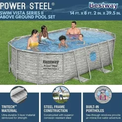 Bestway Power Steel Swim Vista Series II Above Ground Swimming Pool Gray