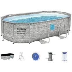 Bestway Power Steel Swim Vista Series II Above Ground Swimming Pool Gray