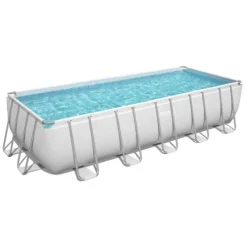 Bestway Rectangular Metal Frame Above Ground Swimming Pool Set Gray