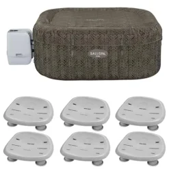 Bestway SaluSpa AirJet Inflatable Square Hot Tub with 6 Non-Slip Adjustable Pool Seats Brown