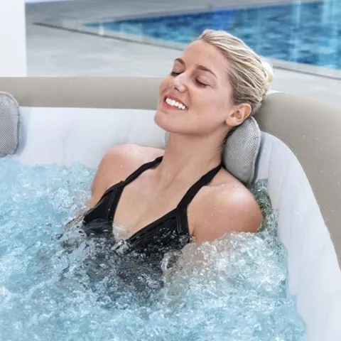 Bestway SaluSpa AirJet Inflatable Square Hot Tub 140 Jets with Seats & Headrests Brown