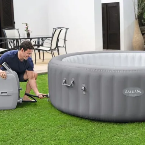 Bestway SaluSpa Grenada AirJet Inflatable Hot Tub with Non Slip Pool and Spa Seat Gray