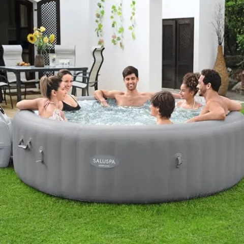 Bestway SaluSpa Grenada AirJet Inflatable Hot Tub with Non Slip Pool and Spa Seat Gray