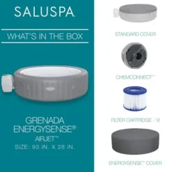 Bestway SaluSpa Grenada AirJet Inflatable Hot Tub with Pool and Spa Seat Gray