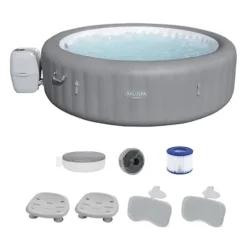 Bestway SaluSpa Grenada AirJet Inflatable Hot Tub with Non-Slip Seats and Padded Headrests, Gray