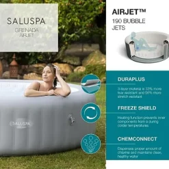 Bestway SaluSpa Grenada AirJet Inflatable Hot Tub with Adjustable Seat & Pillow Set