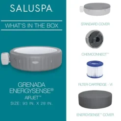 Bestway SaluSpa Grenada AirJet Inflatable Hot Tub 6-8 Person Grey