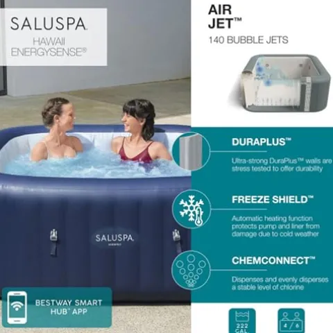 Bestway SaluSpa Hawaii AirJet Inflatable Hot Tub with EnergySense Cover + Spa Seat 6 Pack + Headrest Pillows 2 Pack Blue