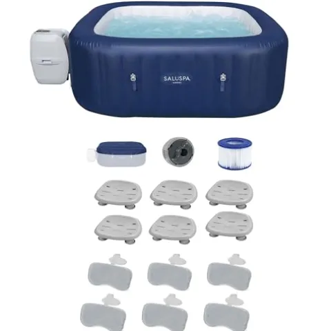 Bestway SaluSpa Hawaii AirJet Inflatable Hot Tub with EnergySense Cover + Spa Seat 6 Pack + Headrest Pillows 2 Pack Blue