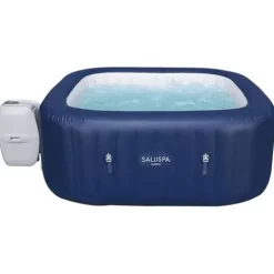 Bestway SaluSpa Hawaii AirJet Inflatable Hot Tub 6 Person with 140 Jets, Blue & Gray