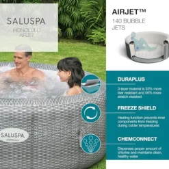 Bestway SaluSpa Honolulu AirJet Inflatable Hot Tub with Seat & Headrest Set Gray