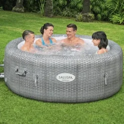 Bestway SaluSpa Honolulu AirJet Inflatable Hot Tub Gray Wicker Print