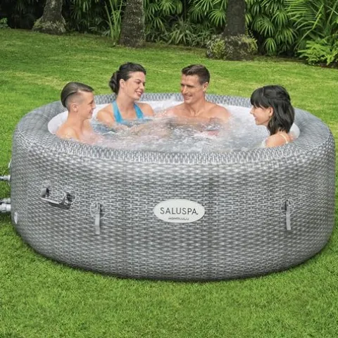 Bestway SaluSpa Honolulu AirJet Inflatable Hot Tub Gray Wicker Print
