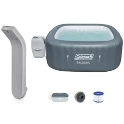 Bestway SaluSpa LED Waterfall Accessory with Coleman AirJet Inflatable Hot Tub, Gray