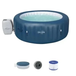 Bestway SaluSpa Milan AirJet Inflatable Hot Tub with Non Slip Pool Seat & Headrest Pillows Blue