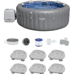 Bestway SaluSpa Santorini HydroJet Inflatable Hot Tub 180 Jets 6-Pack Non Slip Seats