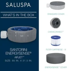 Bestway SaluSpa Santorini HydroJet Inflatable Hot Tub with EnergySense Cover